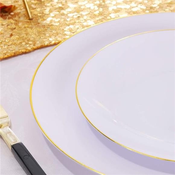 100 Pieces Gold Plastic Plates - 10.25inch Gold Dinner Plates - Heavyweight - Picture 3 of 7